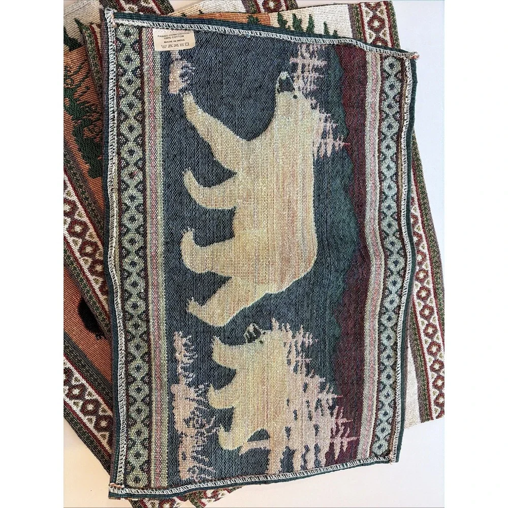 Kinara Black Bear Placemats Set 4 Woven Southwestern Native American 12x19